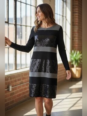 NWT BAILEY 44  BLACK sequin dress  COLOR BLOCK